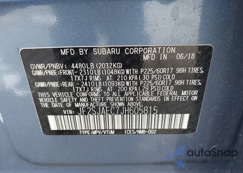 2018 Subaru Forester 2.5I Premium z USA, uszkodzony, nr VIN JF2SJAEC7JH605815